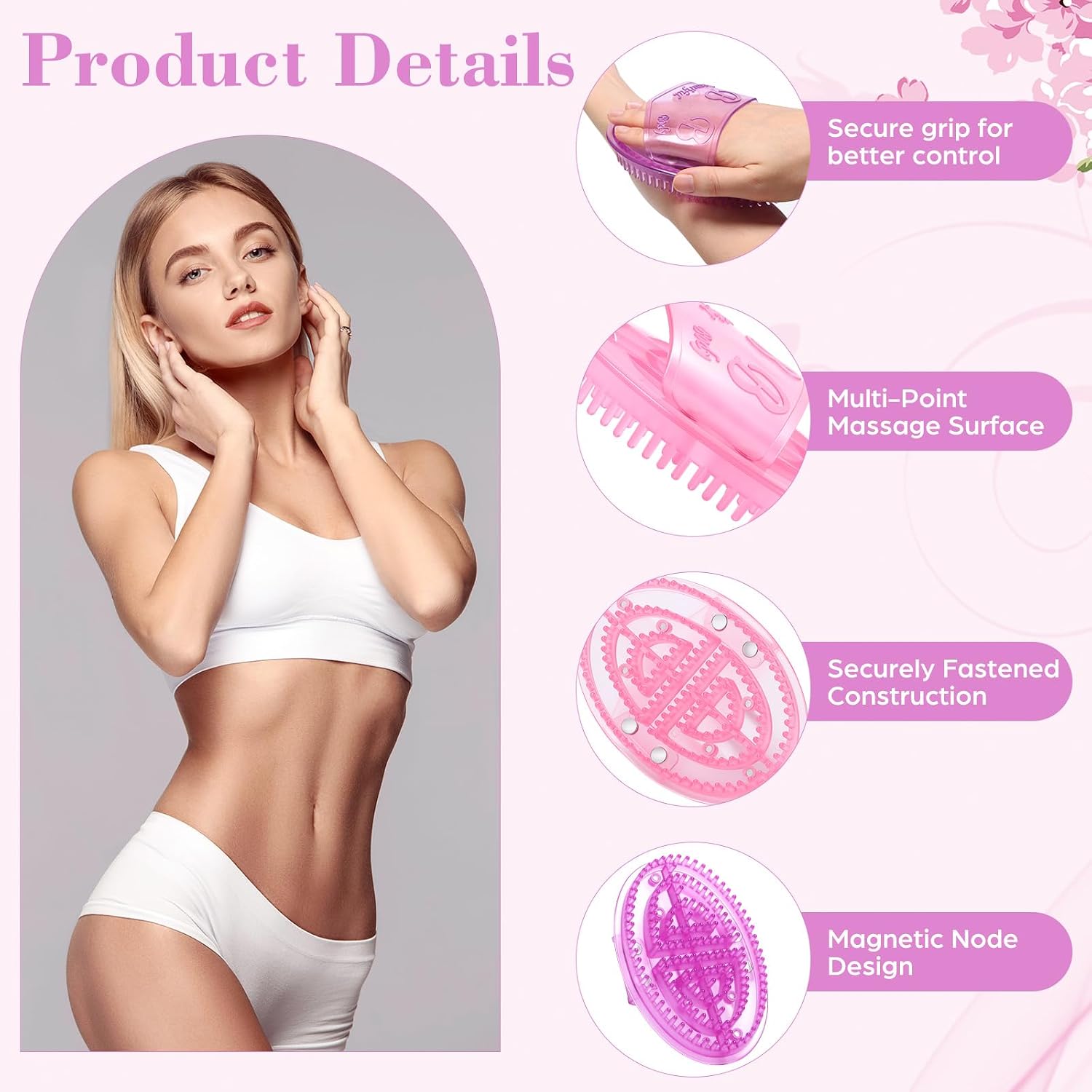 4 Pcs Meridian Massage Brush for Belly Pink Silicone Magnetic Meridian Brush Handheld Meridian Brush for Body Care Massage Brush for Belly Waist Back Arms and Legs (4, Pink) image 3