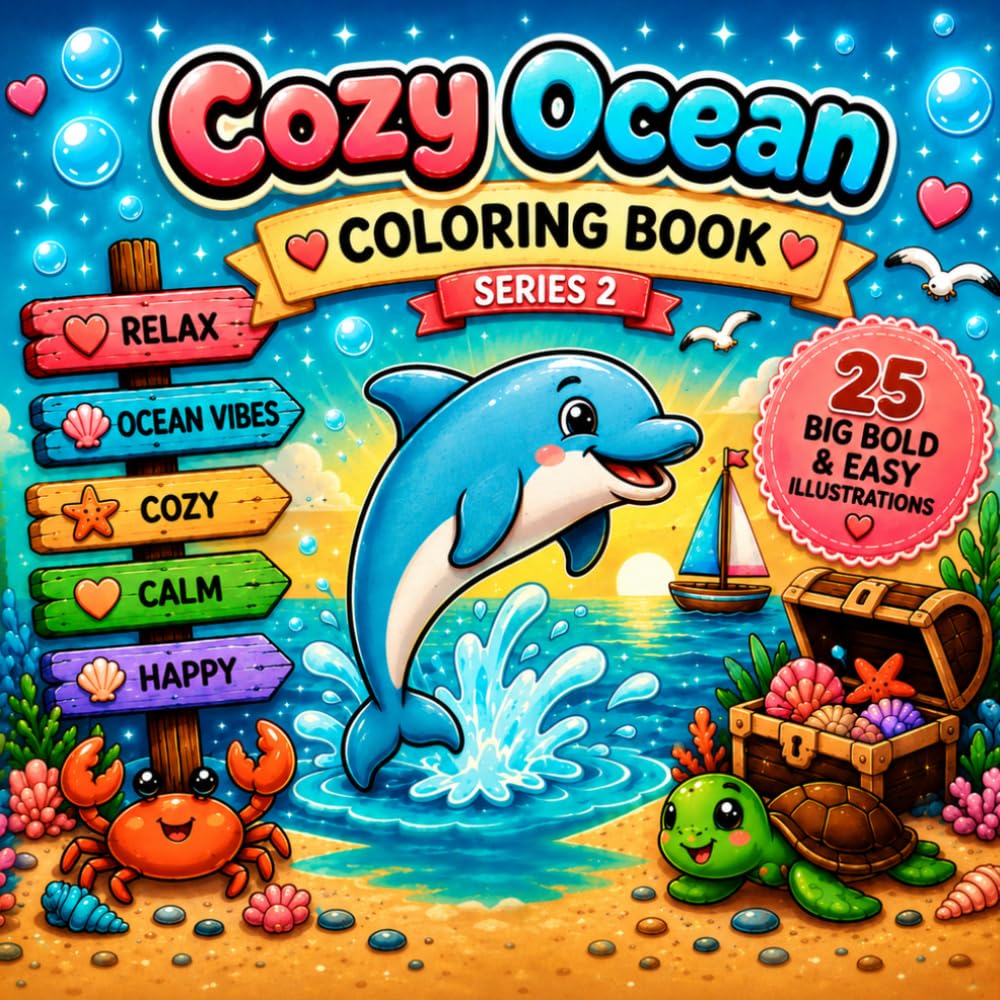 Cozy Ocean Coloring Book: Big Bold & Easy Designs for Relaxing Coloring Fun (Cozy Coloring Book Series)