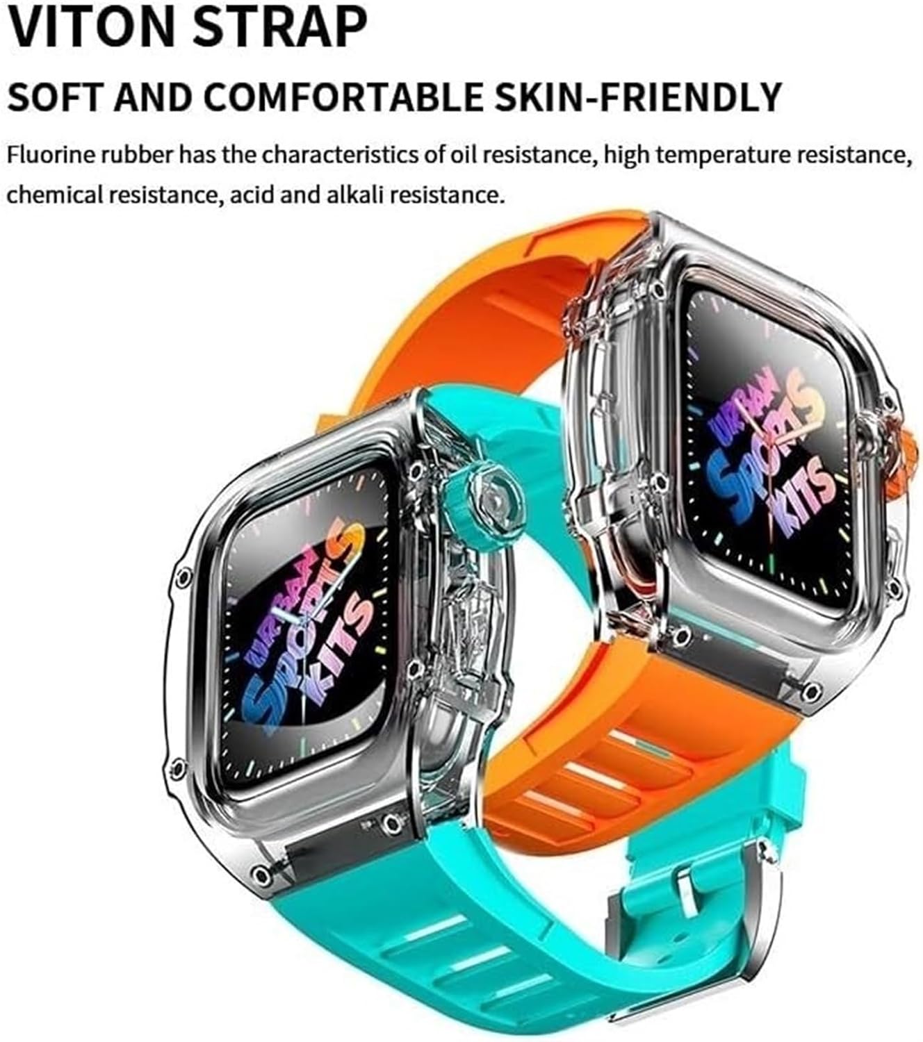 Transparent Glacier Case+Silicone Watch Strap Urban Sport Mod Kit，For Apple Watch Ultra 8 49mm 7 45mm 6 5 4 SE 44mm Series Watch Upgrade Rubber Watch Band