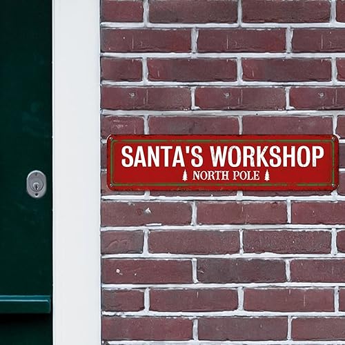 Vista 9 de Santa's Workshop North Pole Street Letreros personalizados de metal para exteriores, letrero de metal de bienvenida para Navidad, decoración