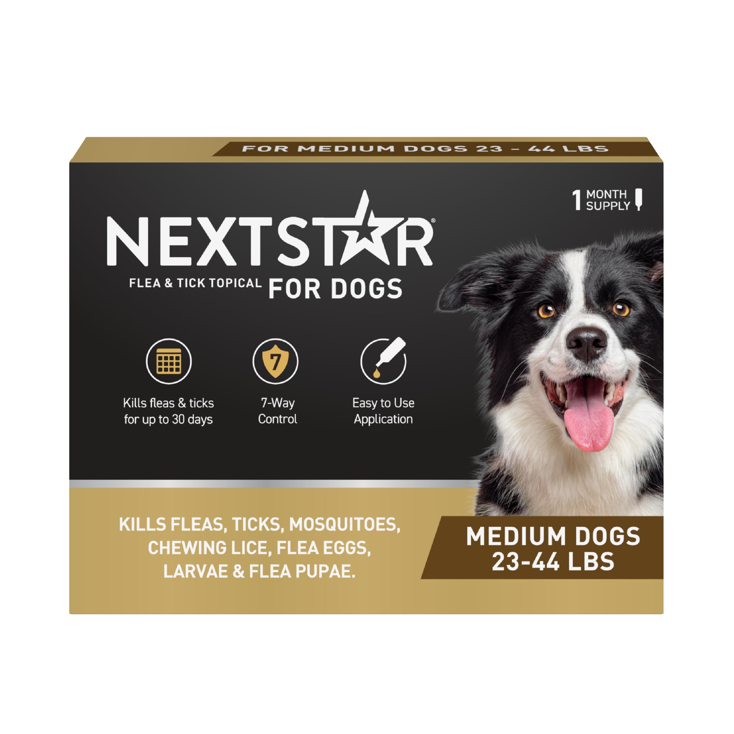 NEXTSTAR Flea and Tick Prevention for Dogs, Repellent, and Control, Fast Acting Waterproof Topical Drops. Medium Dog Tick & Flea Repellent, 1 Month Dose