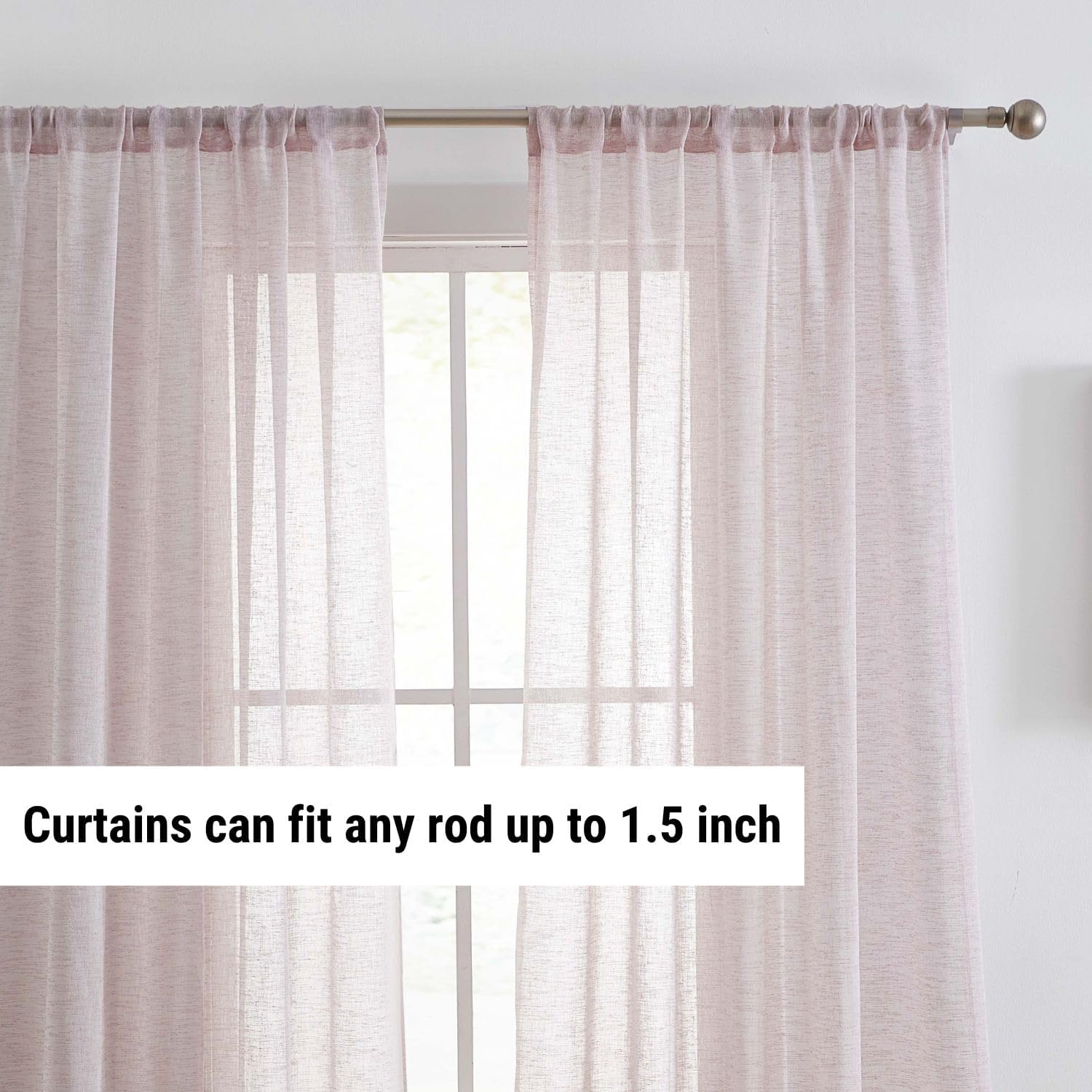 HLC.ME Penelope - Blush Sheer Curtains - Faux Linen Curtains, Semi Sheer Privacy Sun Light Filtering Window Pocket Curtains Drapery Panels for Bedroom & Living Room, 2 Panels (54 W x 84 L, Blush Pink)