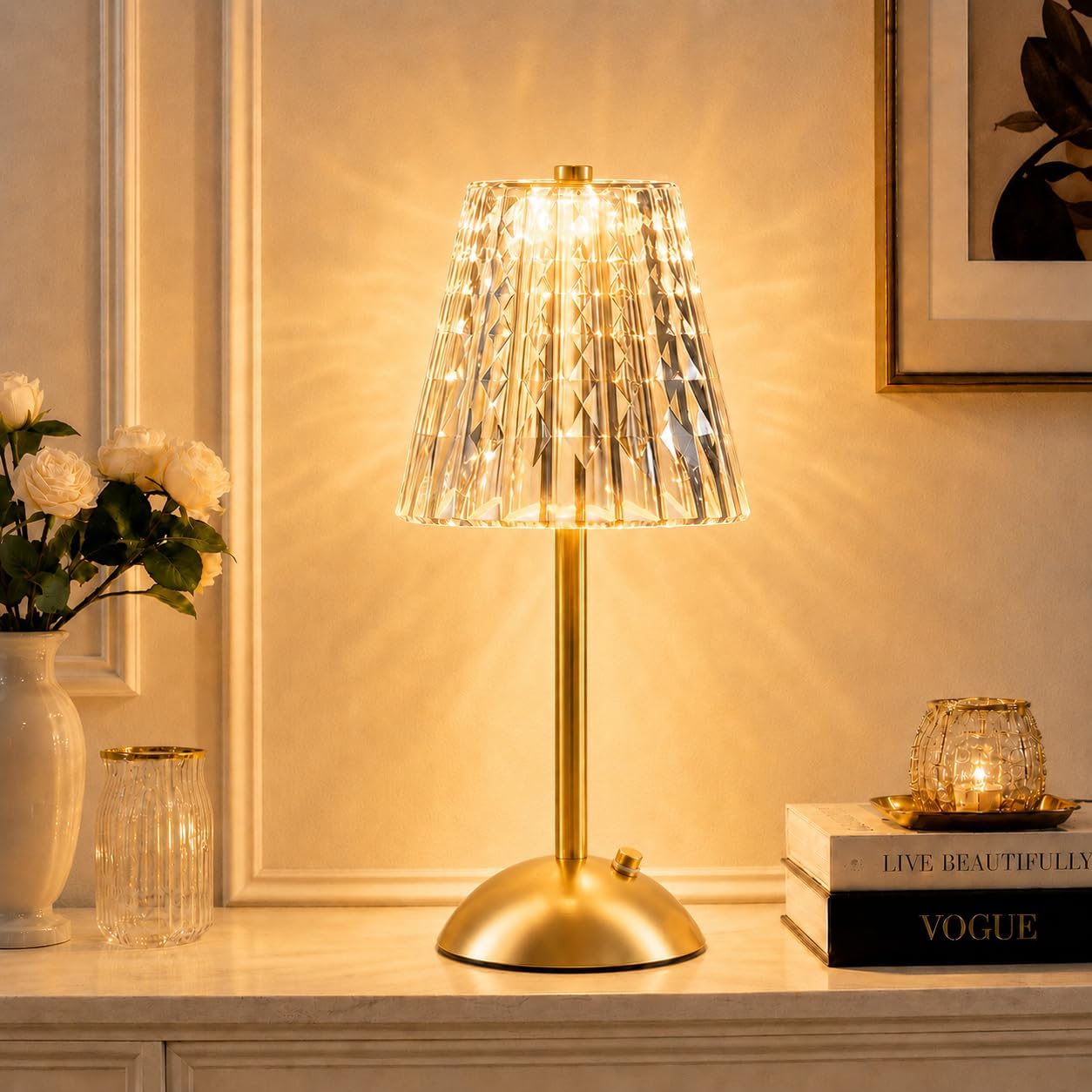 Cordless Gold Table Lamp Rechargeable Touch Desk Lamp with 3 Color Temps