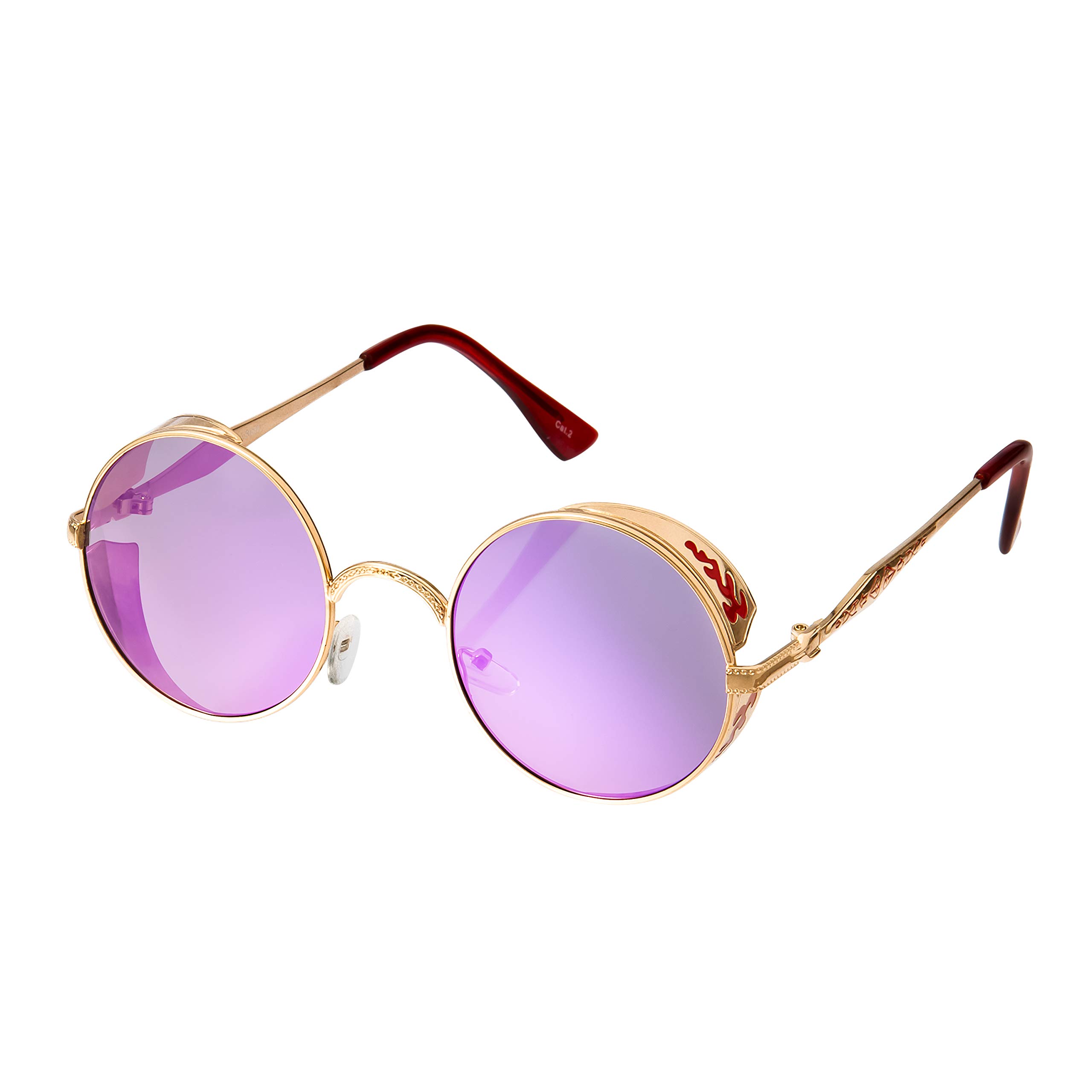 Ultrabyeasypeasystore Unisex Gold With Purple Lenses Ultra Steampunk Round Sunglasses Retro Mens Women Cosplay Cyber Gothic Vintage Uv400 Protection Goggles Blinders
