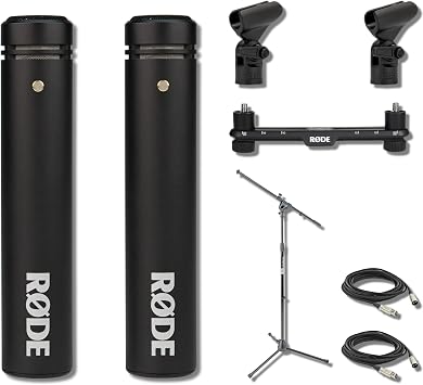 Rode M5-MP Matched Pair Small-Diaphragm Condenser Microphone Bundle with SB20 Stereo Bar, Boom Stand and XLR Cables Drum Overhead, Choir, Orchestra, Acoustic Guitar Studio Recording Kit