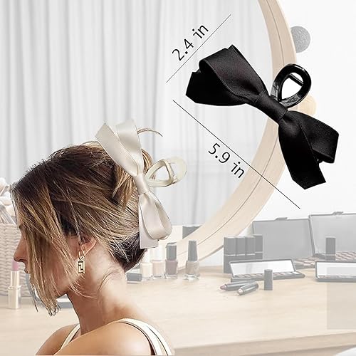 Miniatura 4 de Pinza de lazo para el cabello para mujer, 2 lazos de satén sedoso, pinzas para el cabello grandes, accesorios para el cabello para niñas, cabello