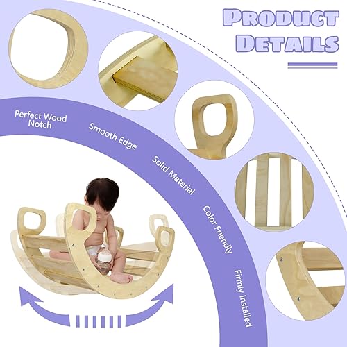 Miniatura 3 de Babion Arco de escalada, juguetes de escalada para niños pequeños, juguete mecedor de madera para escalador de arco para niños, gimnasio de selva