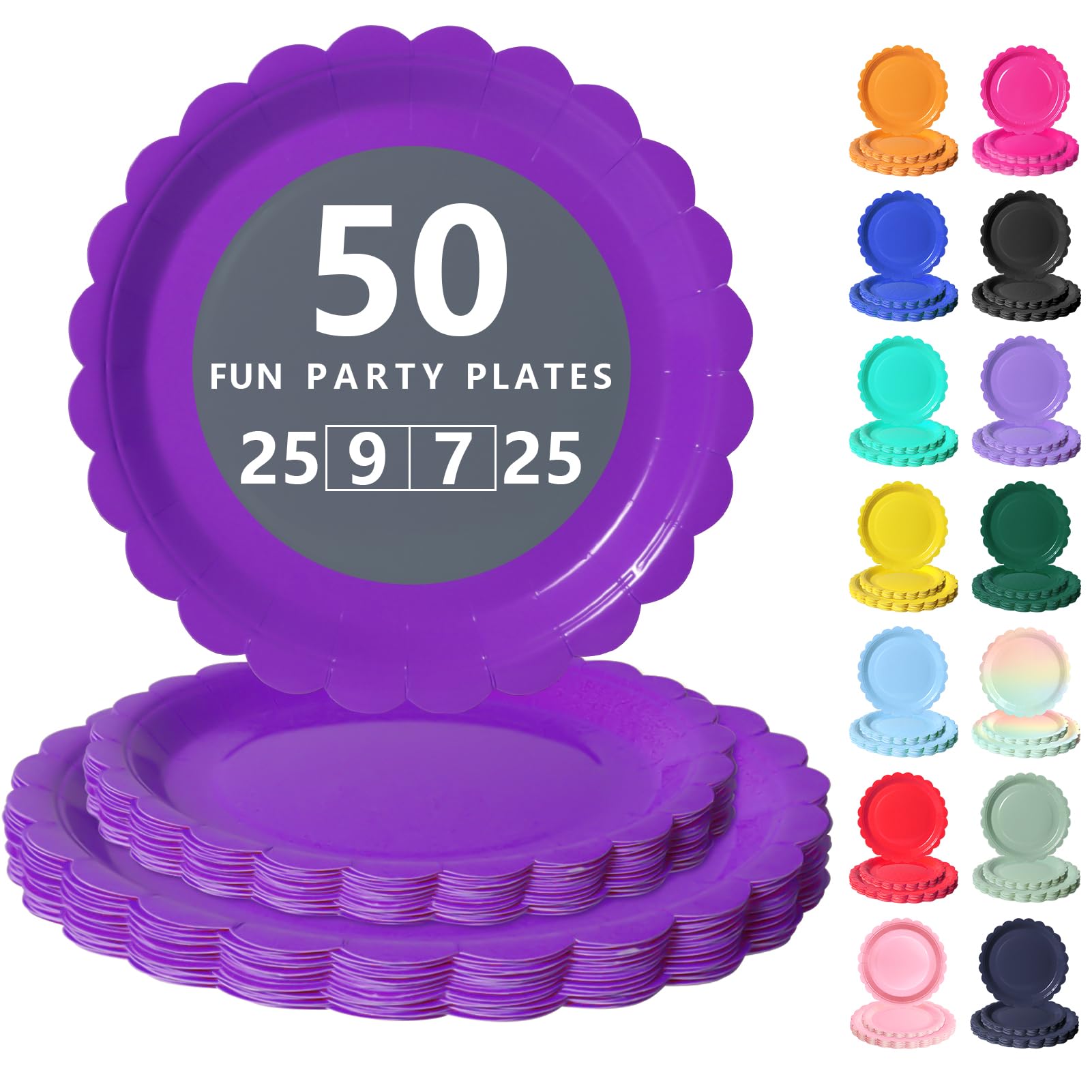 Nkaiso Disposable Paper Plates 50 Pack, Dark Purple Party Plates Dinner Set - 25x9inch & 25x7inch Scalloped Party Plates Elegant Disposable Tableware for Birthday, Wedding, BBQ Party Supplies