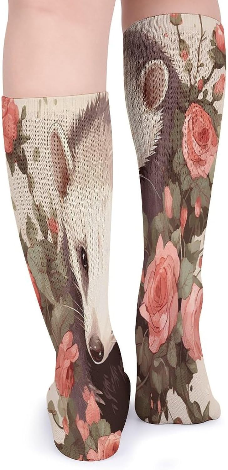 Opossum And Roses Crew Socks Casual Breathable Calf Socks | Cushion Running Athletic Socks Long Performance Breathable Sports Socks for Women Men