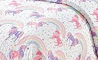 Vista 2 de Colección colcha para niños/adolescentes, unicornio, estrellas, corazones, arco iris, blanco, rosa, morado, amarillo, naranja, gris, nuevo #