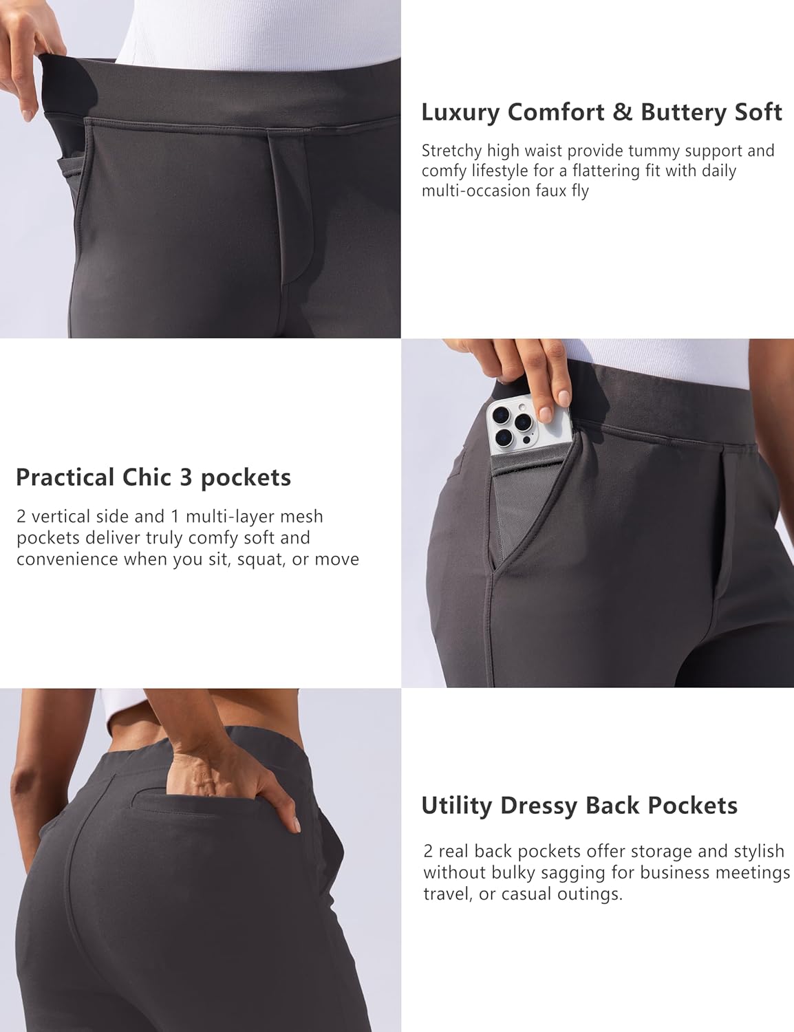 VOOVEEYA Women's Ankle Yoga Pants, Stretchy Golf Pants with 5 Pockets High Waist for Work Travel Dress Casual Straight Leg