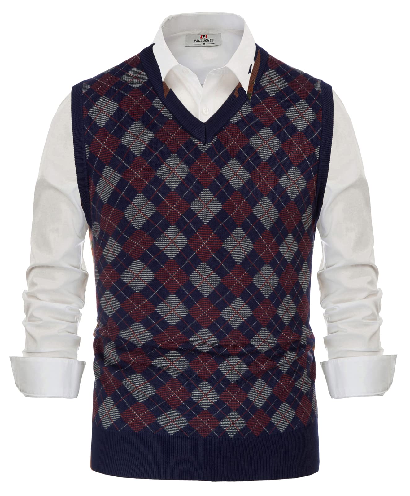PJ PAUL JONES Men Sweater Vest Casual V Neck Knitted Vests