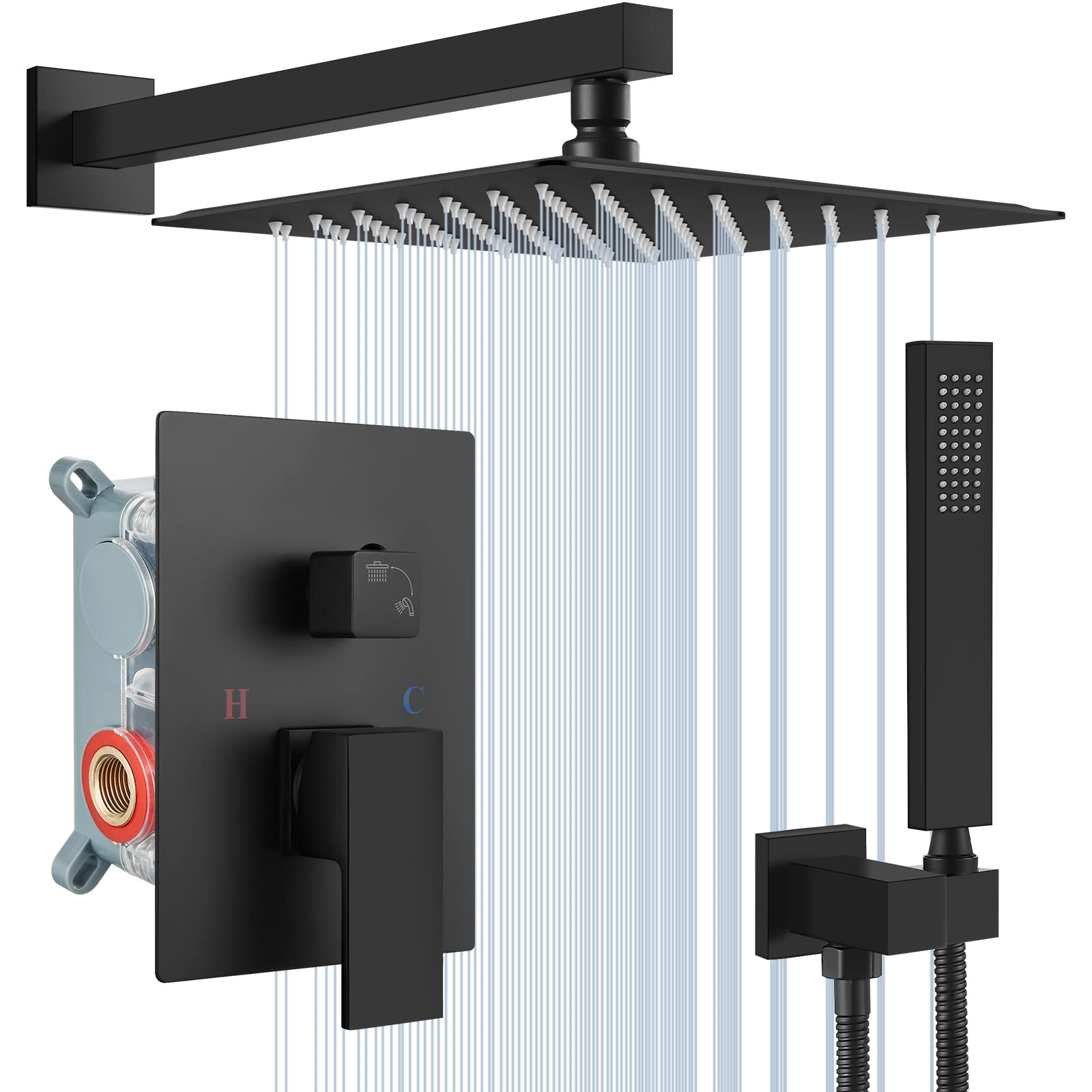Buy Midanya Matte Black Rain Shower System 10 Inch Square Rainfall