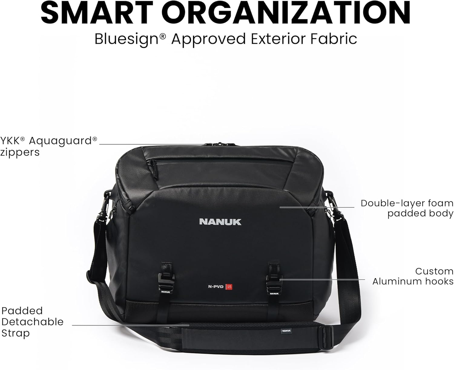 NANUK N-PVD 15L Camera Messenger Bag for Photographers – Lightweight & Hightly Water Resistant – Hardshell Design Fits 1 Camera Body, 2 Lenses, Drone, Tripod, 16″ Laptop, & More