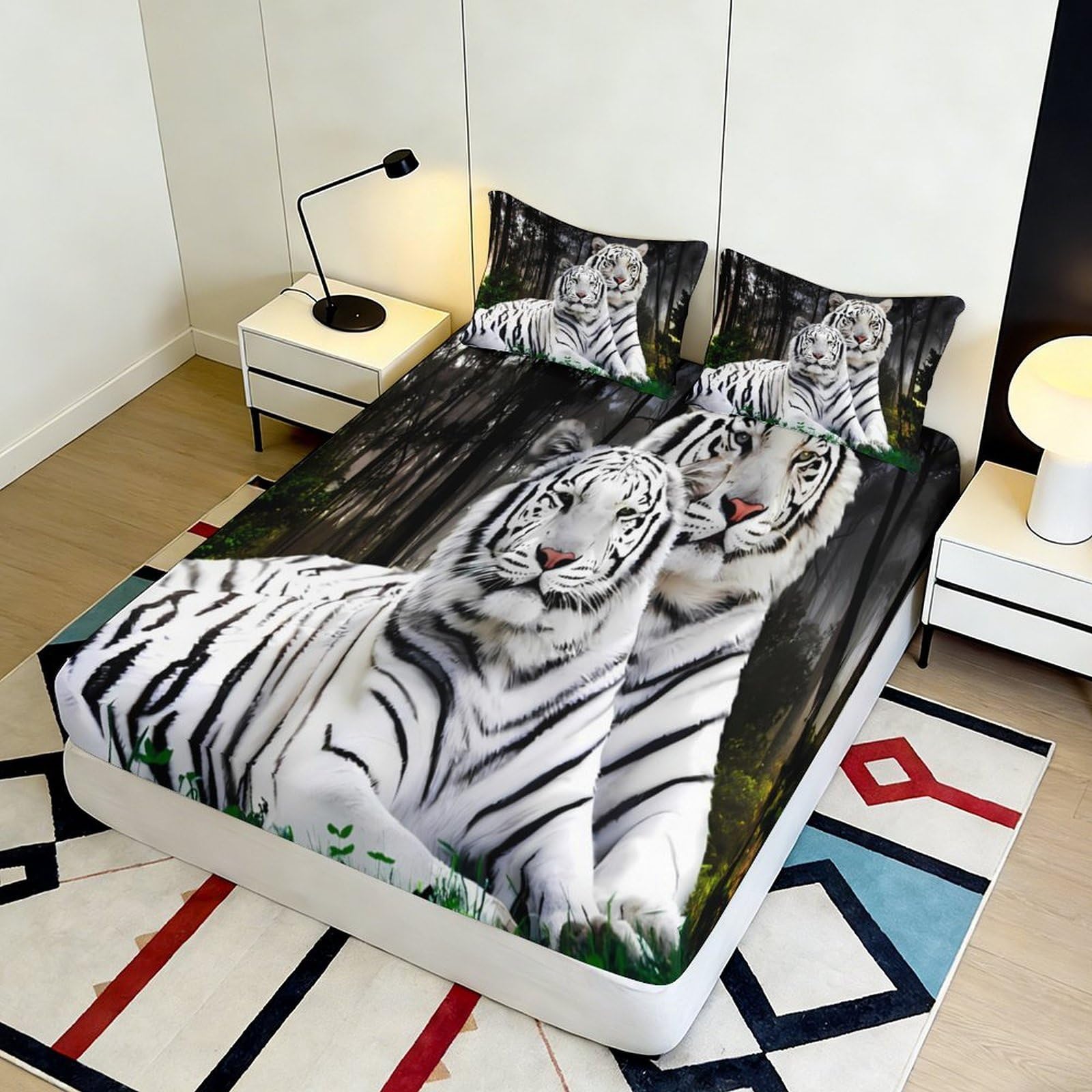 Lenzuolo con angoli con stampa 3D, motivo tigre, in microfibra, antiscivolo, decorazione per la casa