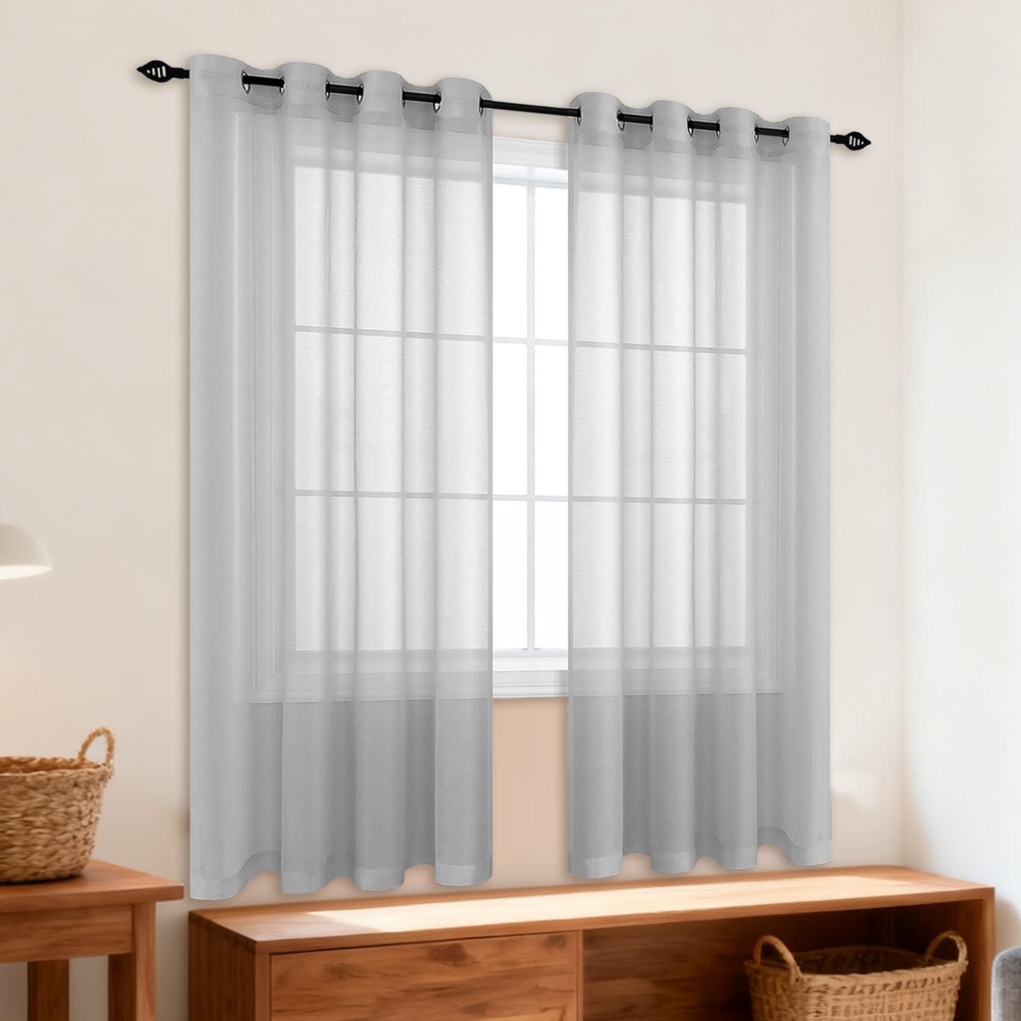 Przezroczyste Zasłony Okienne 300 x 250 cm Zwiewna Firana Woalowa Elegancka,Klasyczna,Lekka Do Dekoracji Małych Okien Kuchnia Dom Sypialnia Drzwi, Jasny szary