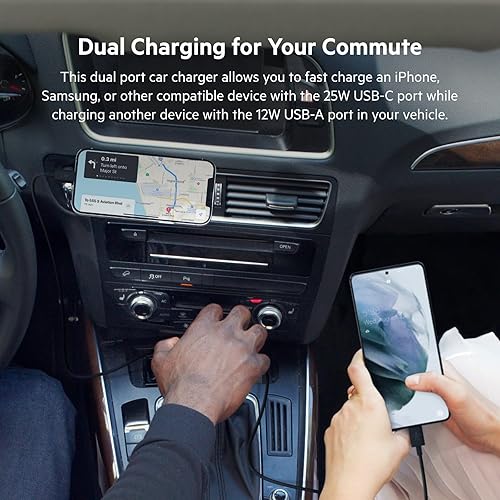 Miniatura 3 de Belkin Cargador rápido de auto de 37 W de doble puerto con cable USB-C de 3.3 pies incluido, puerto USB-C de 25 W PPS y puerto USB-A de 12 W