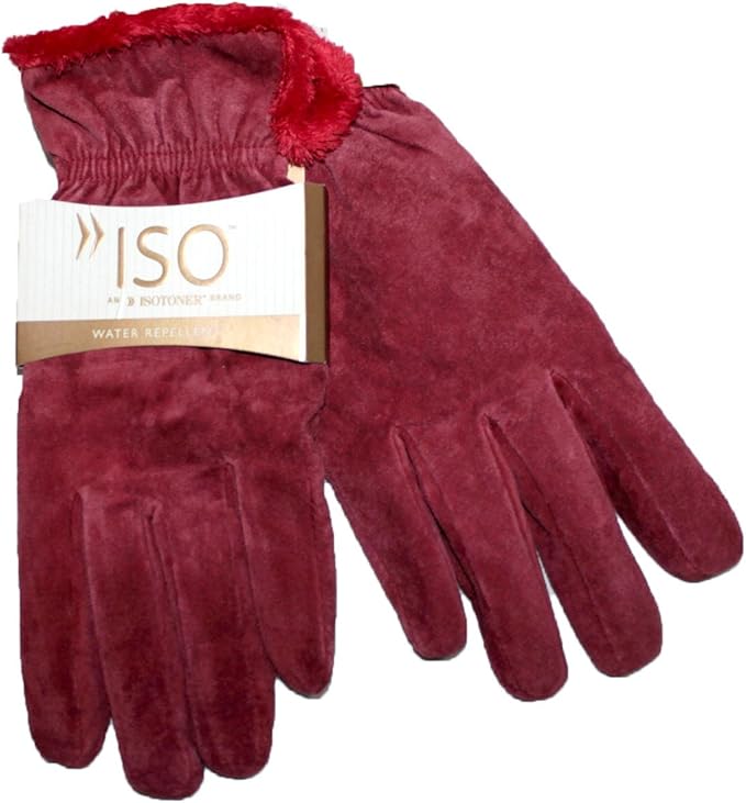 Isotoner Suede Leather Gloves MicroLuxe Lining Red Large at Amazon