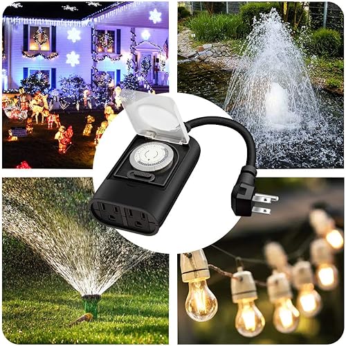 Miniatura 7 de K KASONIC - Toma de temporizador de luz para exteriores, interruptor mecánico de 24 horas, temporizador de enchufe resistente al agua con 2 tomas de