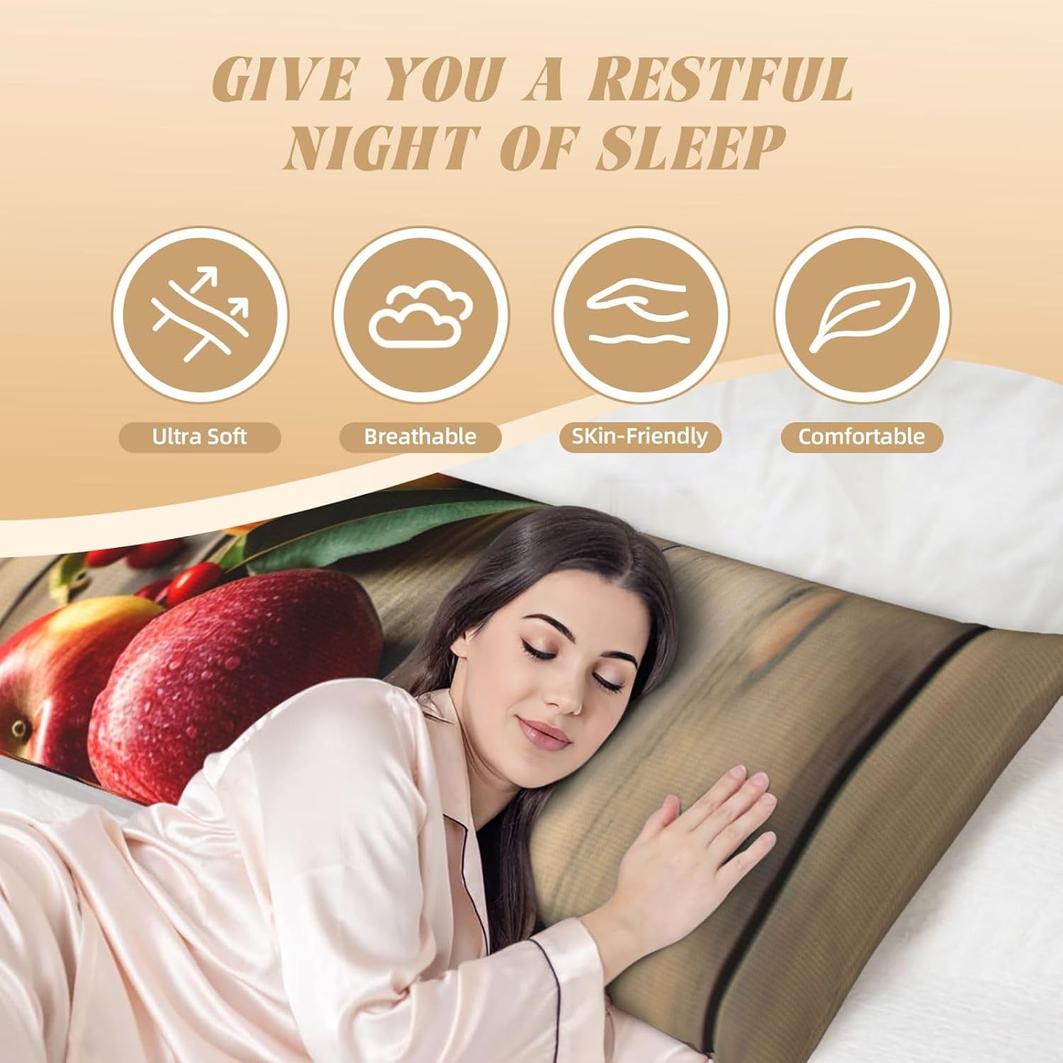 Fruits on Wood Floor Body Pillow Cover Ultra Soft Body Pillowcase with Hidden Zipper Long Pillow Cover Breathable Pillow Case 20" x 60" Decorative Throw Pillow Cover for Bedroom Couch