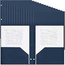 Yeaqee 50 Pcs Plastic Folders with Pockets Bulk 3 Hole Punched 2 Pocket File Folders for 3 Ring Binder Divider Folder for Notebooks, Durable Poly for Office Home Navy Blue