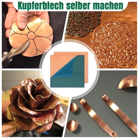 Copper Sheet Metal, 2 x 2 24 Gauge (0.5mm Thick) Copper Plate, 99.9% Pure Copper for DIY, Jewelry Making, Electrical, Crafting, Repair, Industrial Use (2 Pack)