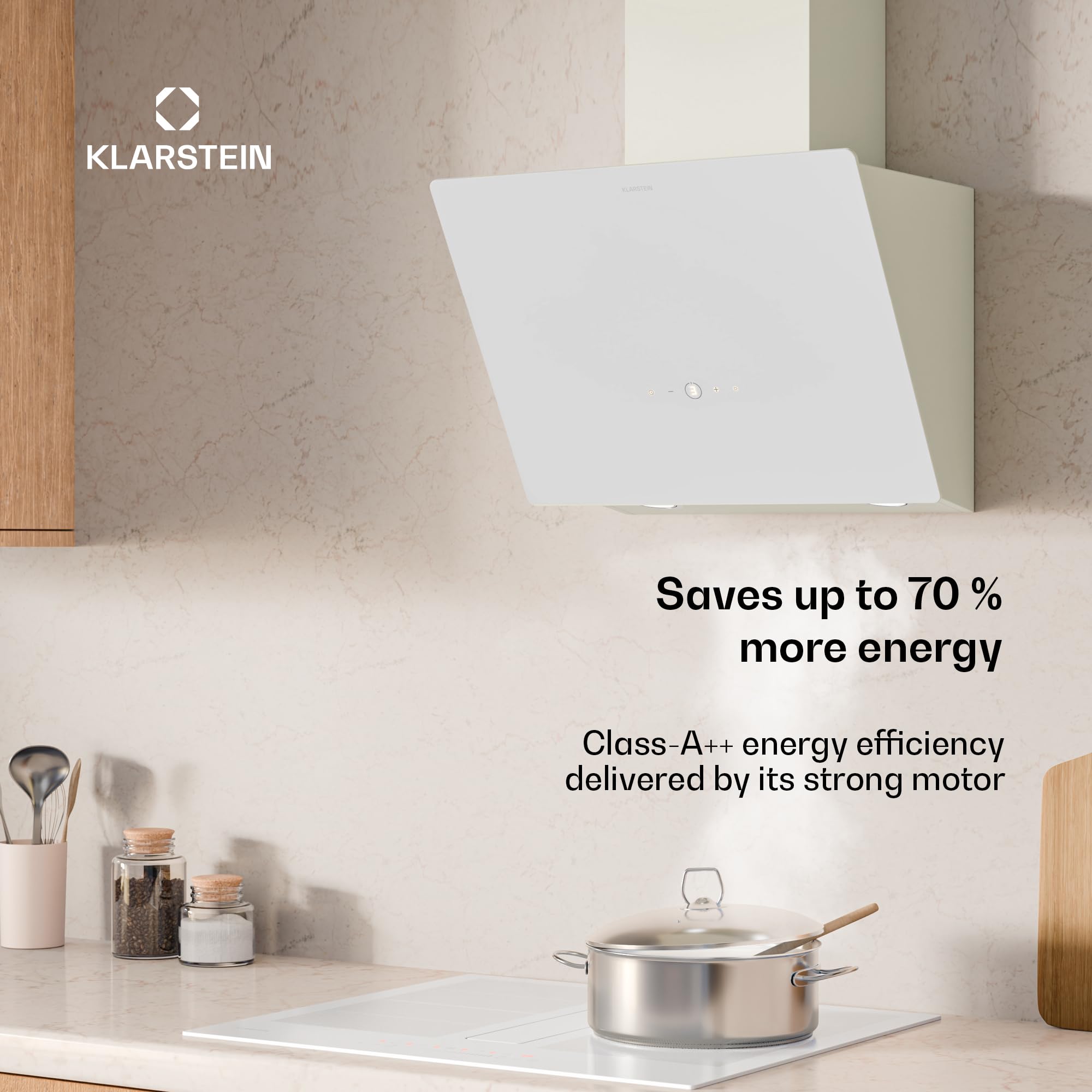 Klarstein MaxAir okap kuchenny – kompaktowy i wydajny, przepływ powietrza 183-336 m³/h, wydajność energetyczna A++, obsługa dotykowa, oświetlenie LED, przepływ i obieg, krem vintage