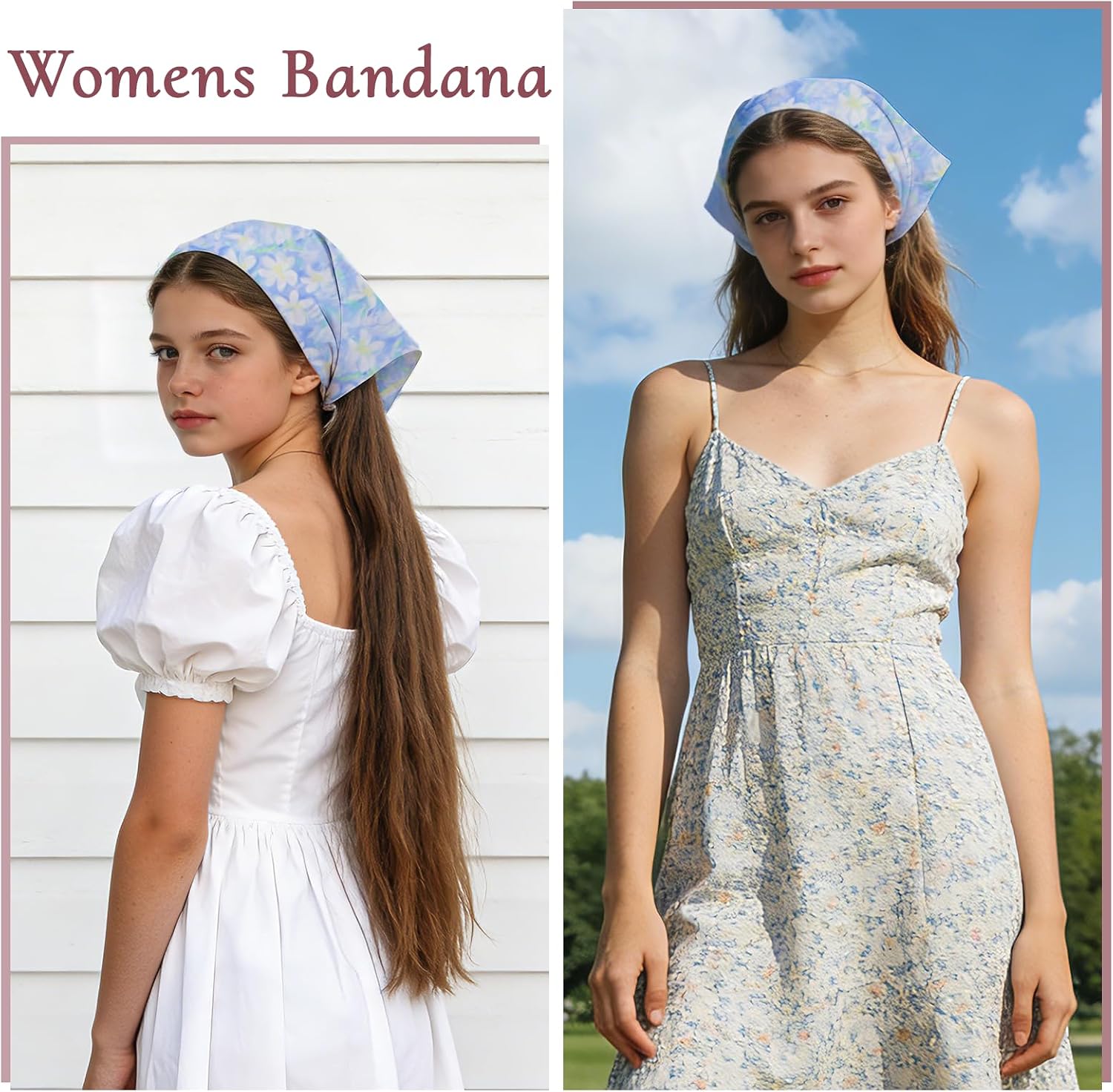22.4" X 22.4" Floral Bandanas for Women Girls, Elegant Womens Bandana Ladies Head Scarfs for Daily Beach Trip