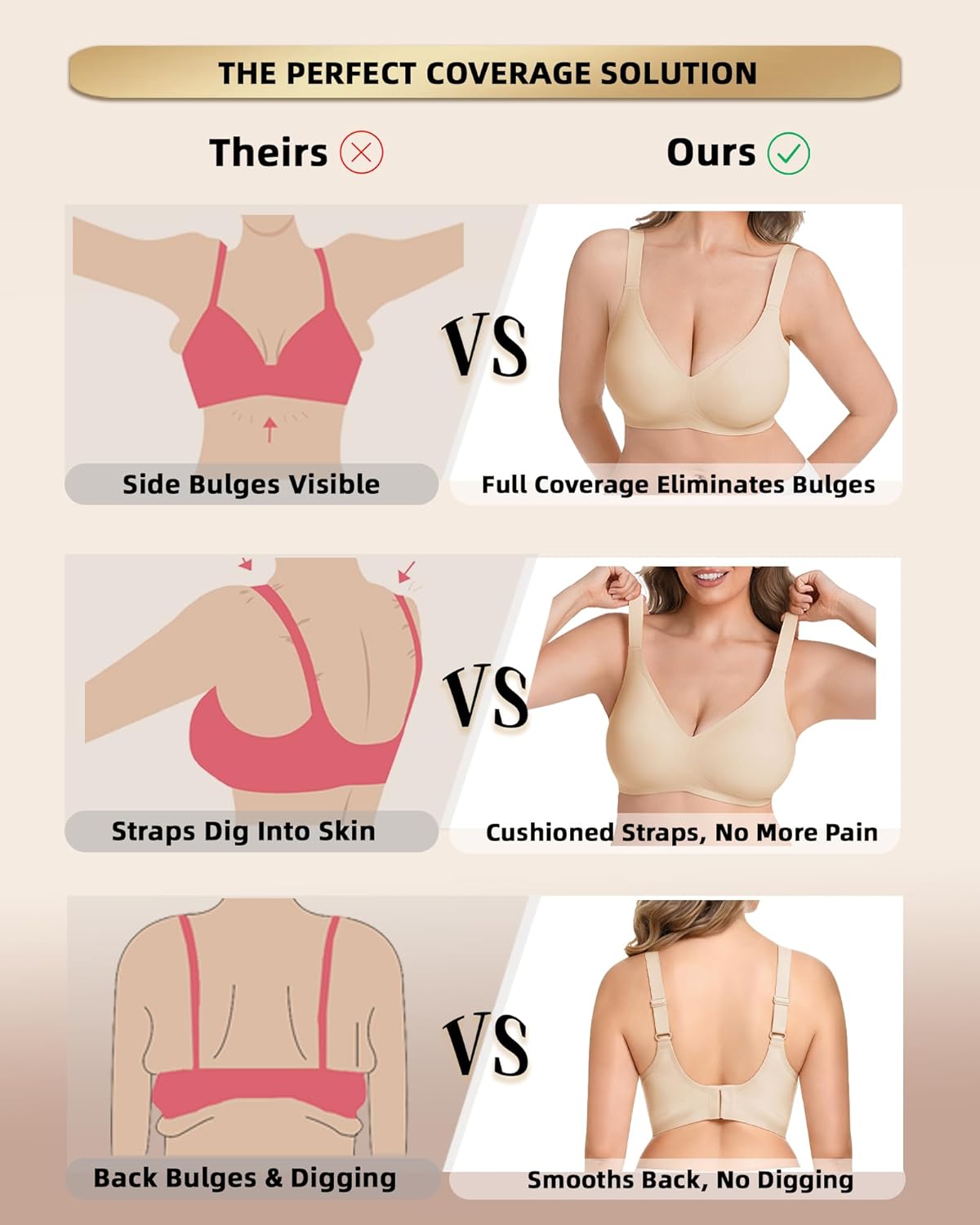 Wireless Jelly Bras for Women Plus Size Full Coverage Support No Underwire Seamless Soft Back Smoothing Large Breasts Bust - Image 3