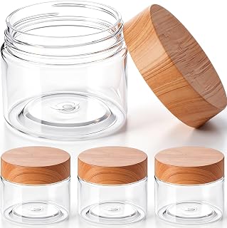 Patelai 4 Pieces Round Wide-mouth Leak Proof Plastic Container Jars with Lids for Travel Storage Makeup Beauty Products Face Creams Oils Salves Ointments DIY Making (2 Ounce,Wood)