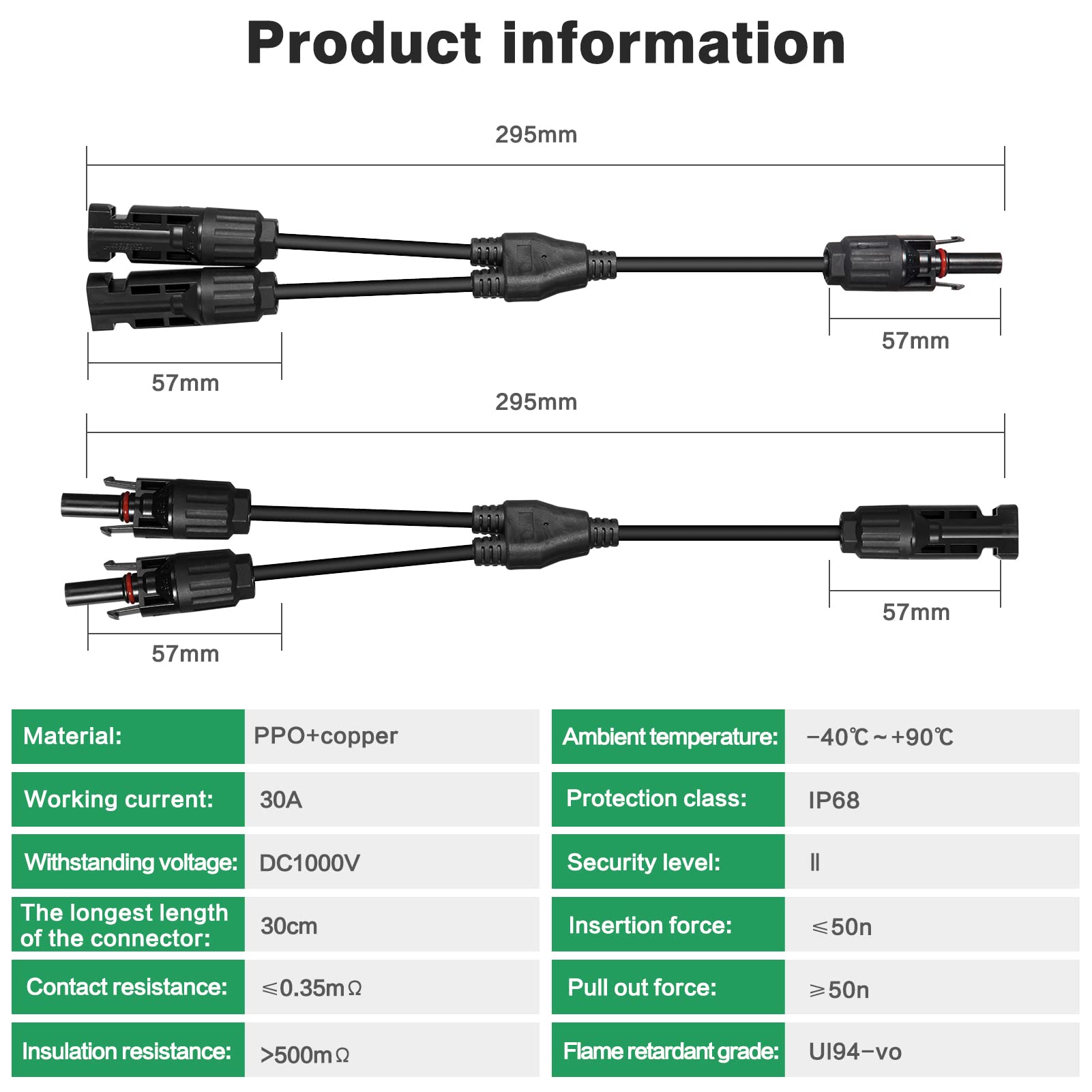 Connettori A Y Per Pannelli Solari, 1 Paio 4mm², IP67 Impermeabile, MMF/FFM, 1000V 30A, Per Impianti Fotovoltaici - 2