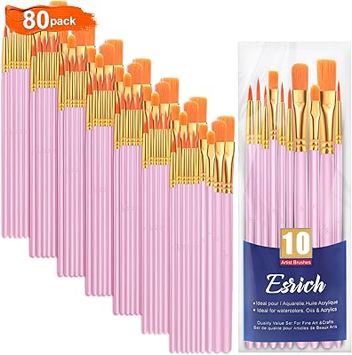 Sponsored Ad - ESRICH Acrylic Paint Brushes Set, 8Packs /80 Pcs, Nylon Brush Head, Suitable for Acrylic, Oil, Watercolor,R...
