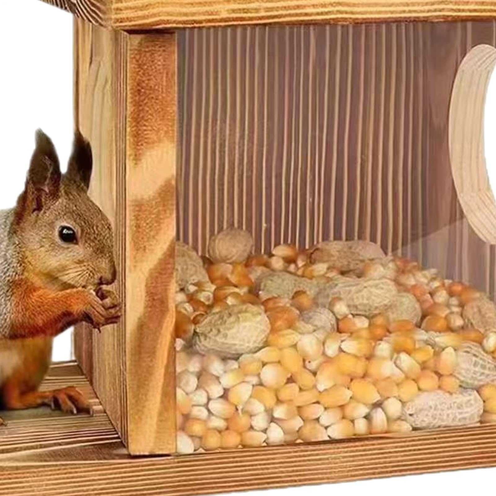 Mangiatoia per scoiattoli in legno per esterni, per esterni, invernale, divertente, rifugio da picnic per scoiattoli, resistente alle intemperie, resistente, per nocciole, giardino, cortile
