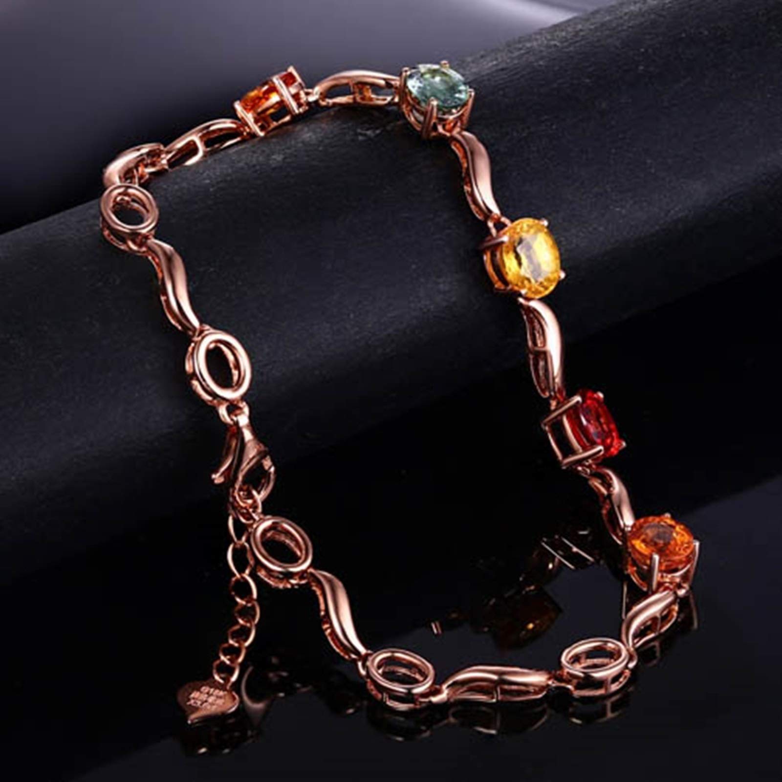 ZH1YFD Pulseras para Mujer de Oro Rosa de 18 Quilates, eslabones de Barra con Pulsera de Zafiro Multicolor de 3,5 Quilates en joyería para Mujer 17+2 CM