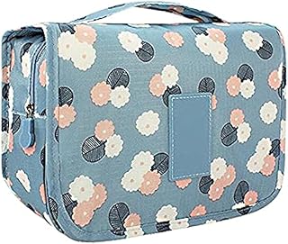 شنطة سفر معلقة لأدوات الزينة ومستحضرات التجميل المحمولة مقاومة للماء مكياج كبيرة متعددة الوظائف لتنظيم مستحضرات للنساء والفتيات أزرق نايلون