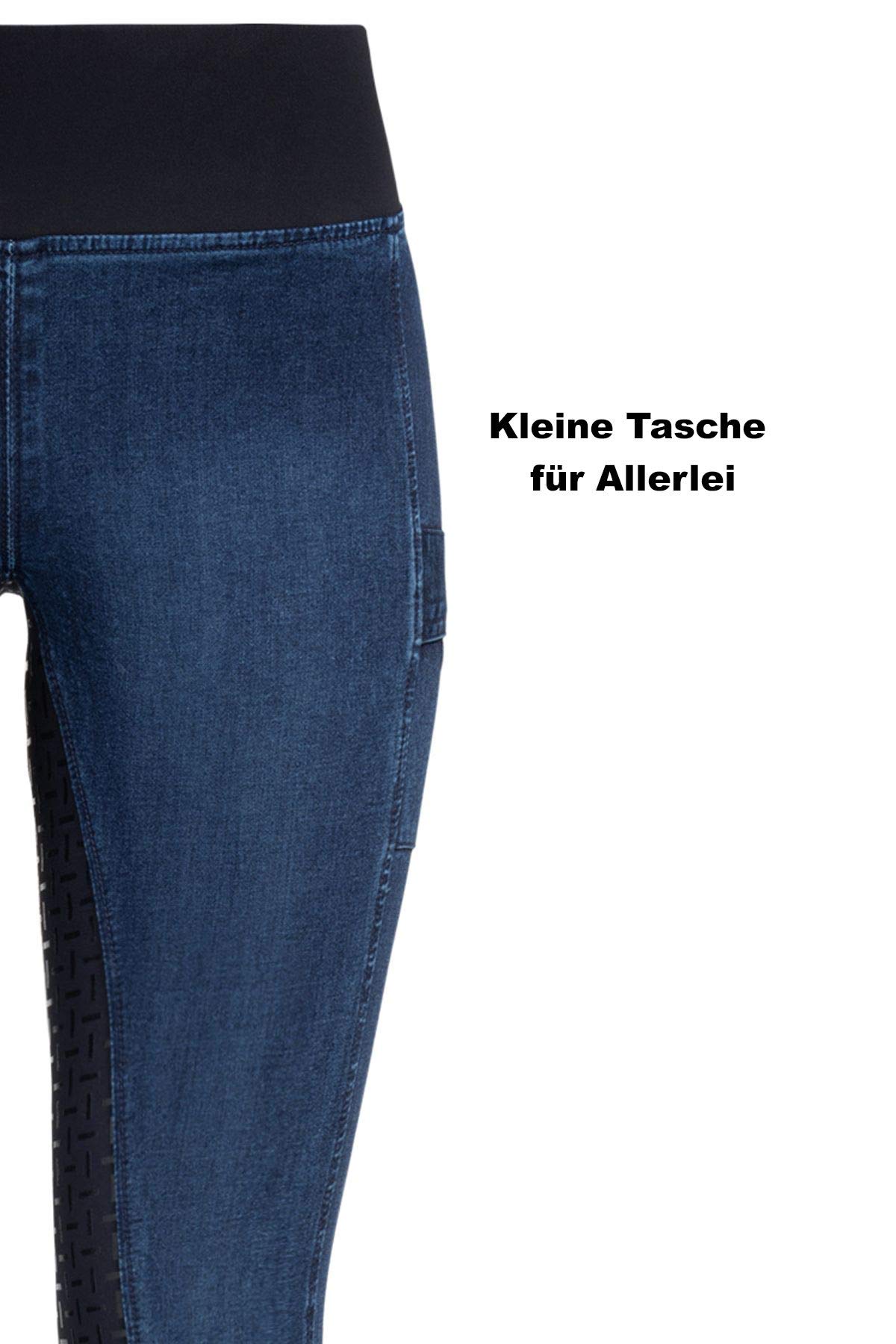 RIDERS CHOICE - Leggings de equitación de Mezclilla para Mujer con Relleno de Silicona y Bolsillo para teléfono móvil - Colección RidersDeal para Jinetes