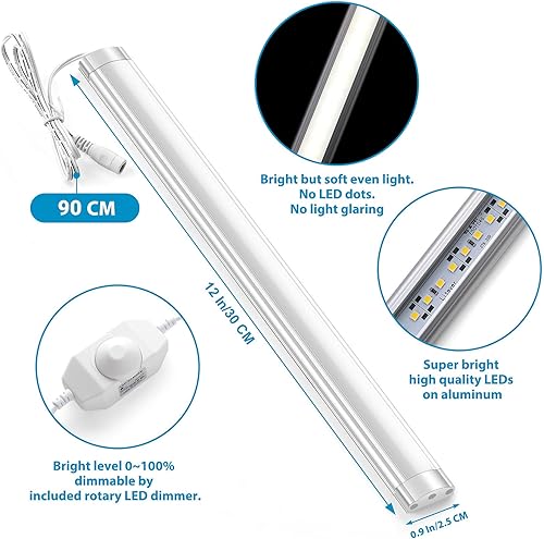 Miniatura 9 de Litever Barra de iluminación LED regulable para debajo del gabinete. 1 tira de luz LED delgada y brillante de 12 pulgadas. Adaptador de corriente,