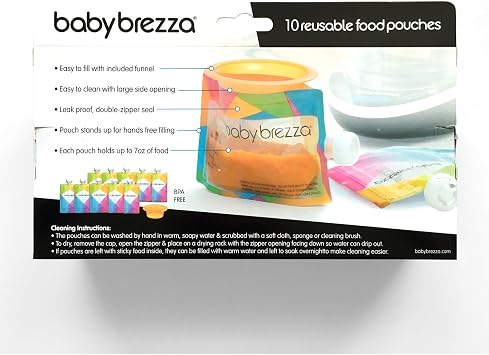 Baby Brezza Easy Fill Pouches Baby Weaning Pouches Handmade Puree Refill Containers, 10 Pack Parallel Import