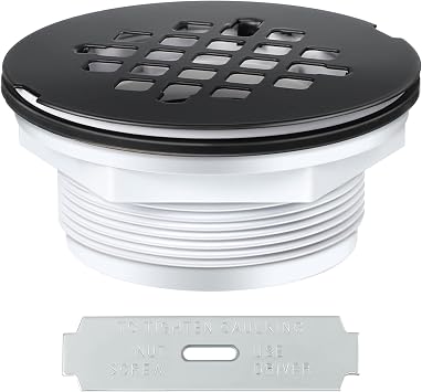 Enhon 4.25" OD Shower Drain Assembly, Snap in Shower Base Drain and Round Grid Strainer Cover, Fits 2 in. Schedule 40 ABS and PVC Pipes, Stainless Steel Cap, ABS BaseMatte Black