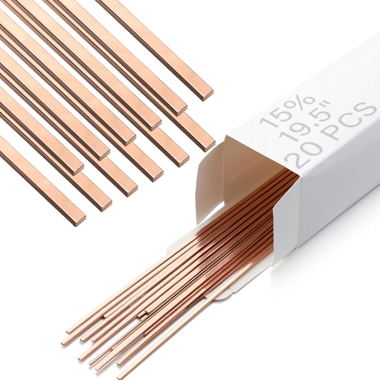 Therwen 20 Sticks Silver 15 Brazing Rods Aws Bcup-5 0.050" x 1/8" x 19.5" Silver Solder Phos Copper Brazing Alloys Flat Welding Rods Industry for Air Conditioning Refrigerator HVAC Units (Classic)