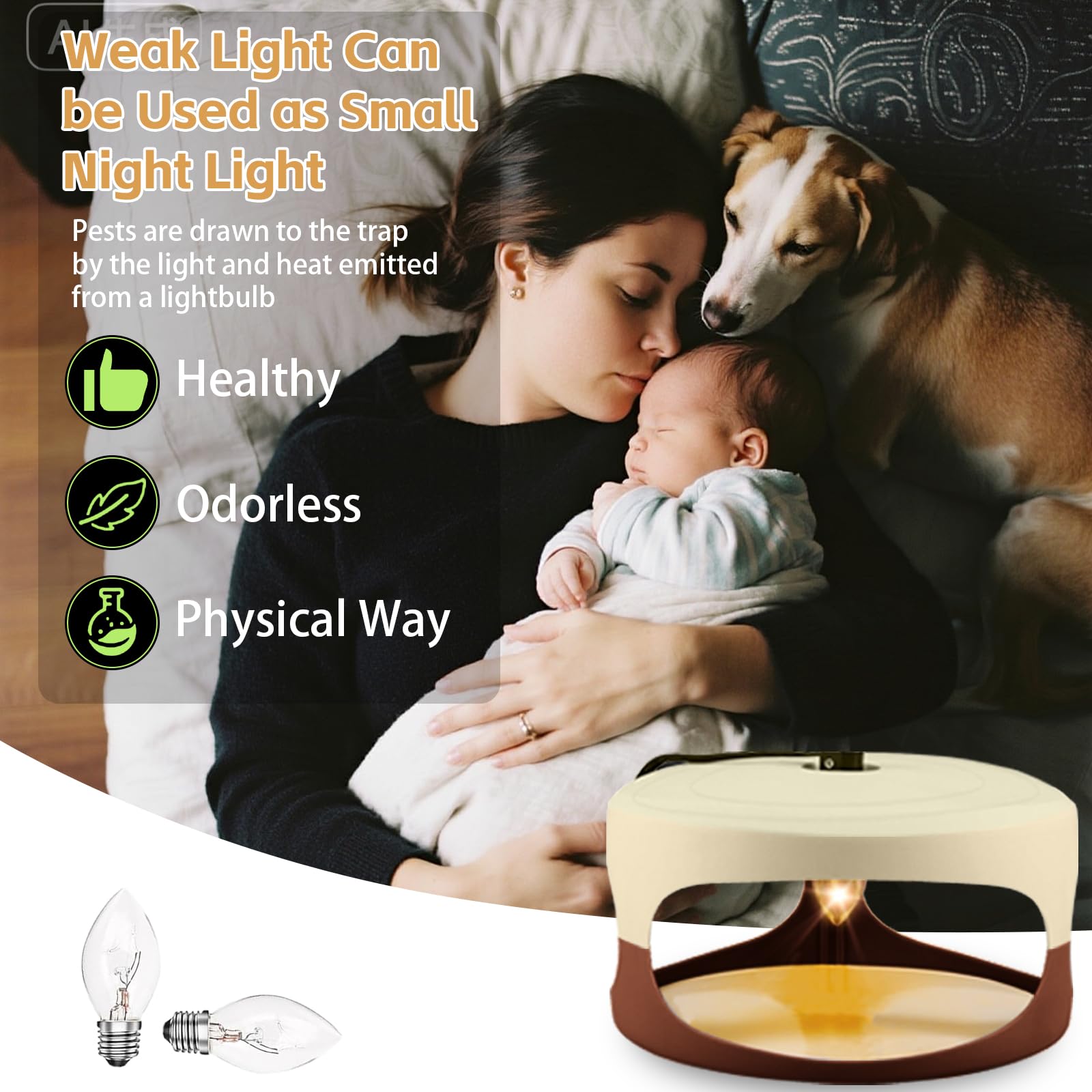 Trappola per pulci per interni ed esterni, con 12 dischi adesivi, 12 lampadine, 4 fili elettrici, sicure per animali domestici, confezione da 4