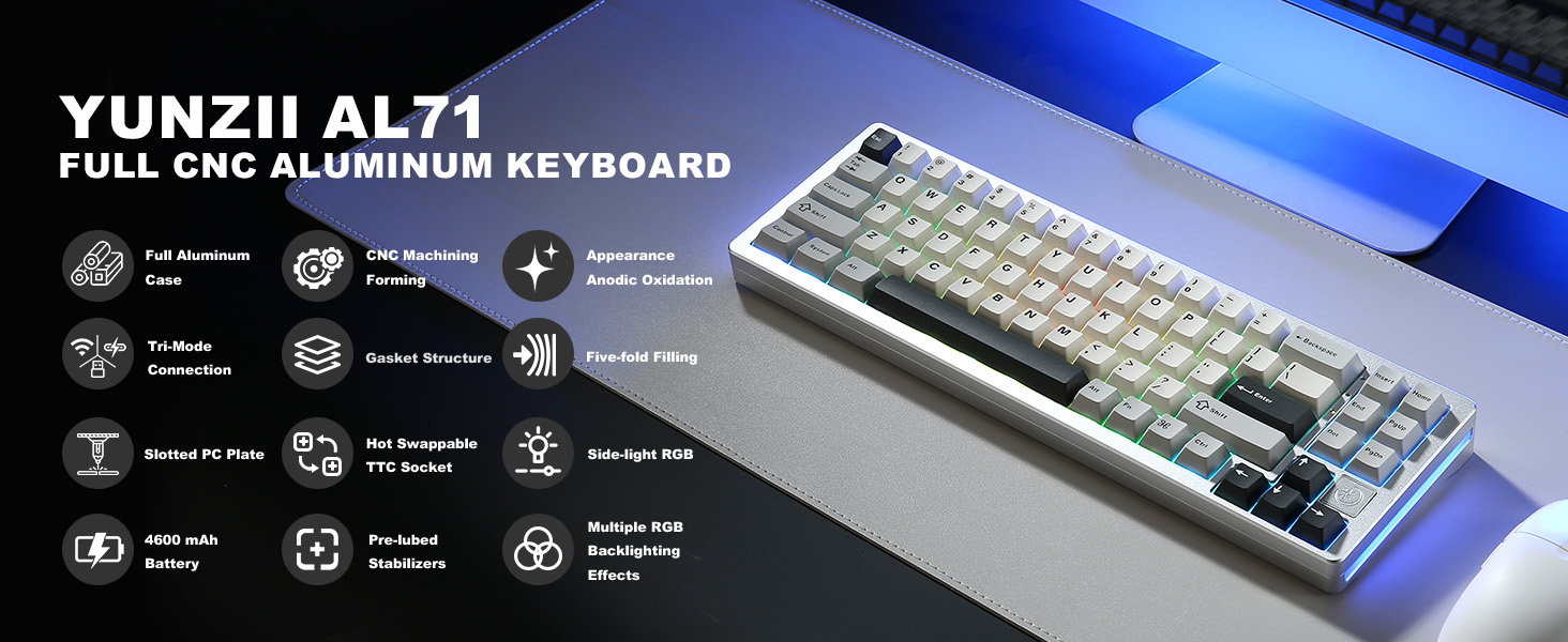 Amazon.com: YUNZII AL71 75% Mechanical Keyboard,Full Aluminum CNC