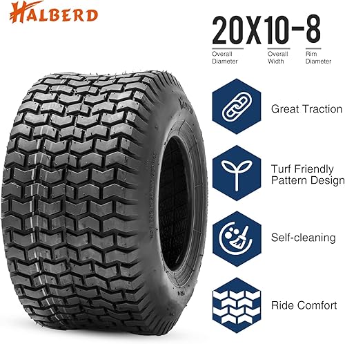 Miniatura 2 de HALBERD Neumático apto para césped 20x10.00-8 para cortacésped y jardín, gran tracción de 20 x 10-8 para tractores de jardín, cortacéspedes,