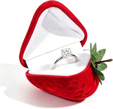 Wowagoga Strawberry Ring Box Strawberry Shaped Velvet Ring Jewelry Storage Box Gift Box,Ring Earrings Jewelry Counter Display Props