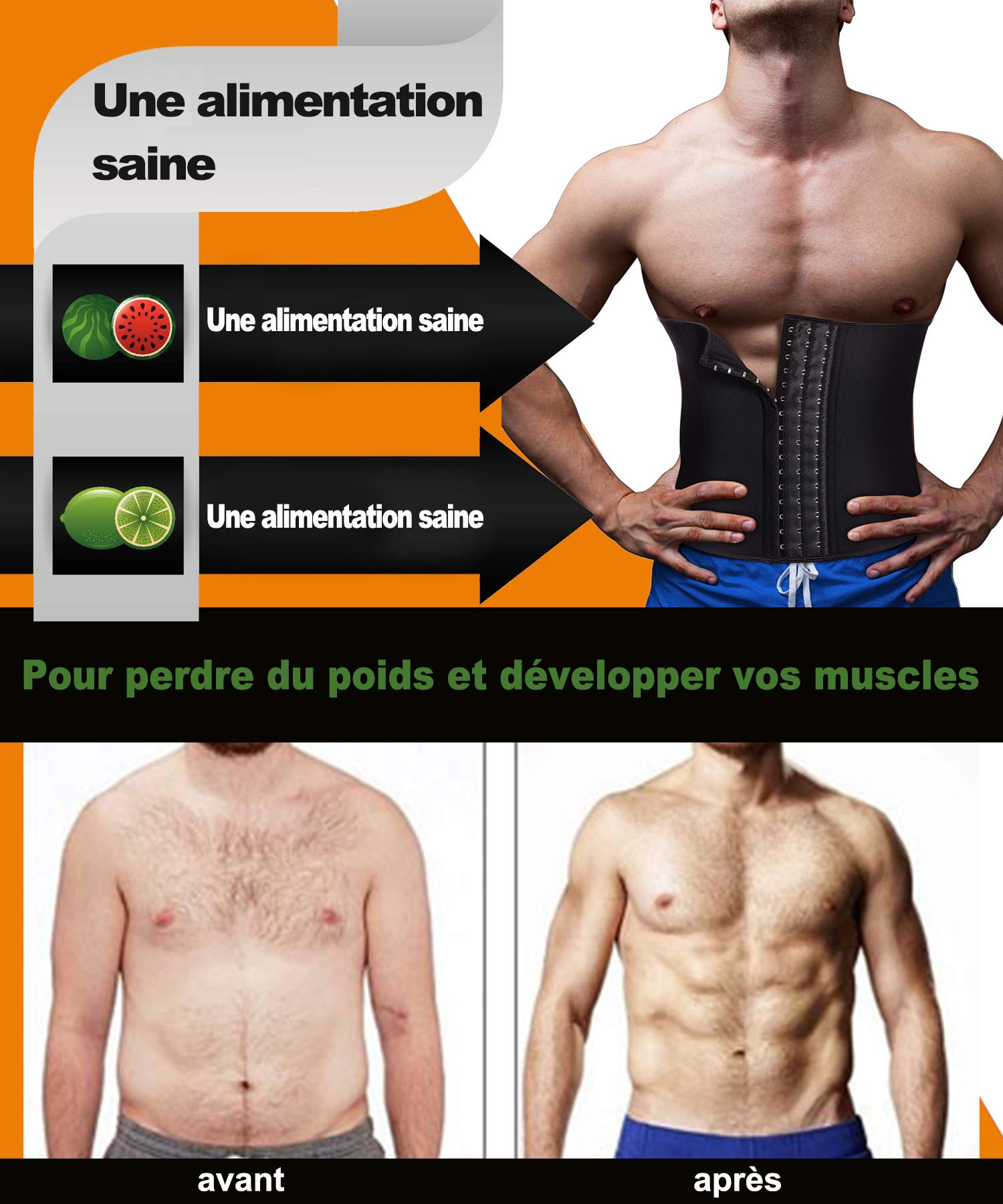 Junlan Ceinture de Sudation Abdominale pour Homme Minceur Gaine Amincissante Ventre Plat Invisible, Soutien du Dos