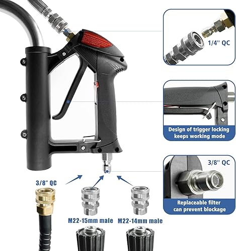 Miniatura 5 de JANZ Limpiador de superficie de lavadora a presión de 24 pulgadas con 4 ruedas, mango doble, carcasa de acero inoxidable, 4 núcleos de boquilla de
