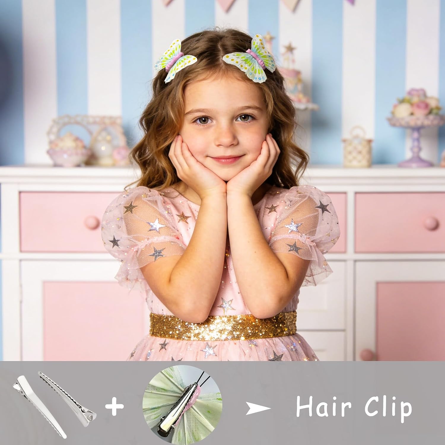 Handmade Pastel Feather Butterfly Decorations, Butterflies Wall Decor Hair Clips Flower Stakes for Nursery Floral Bouquet Arrangement Birthday Baby Shower Party Decorations Kids Girls Gift 12PCS image 4