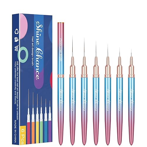 Shince Chance - Juego de pinceles para arte de uñas, 6 pinceles de diseño de uñas para esmalte de gel, dibujo fino, pequeños detalles, pintura de