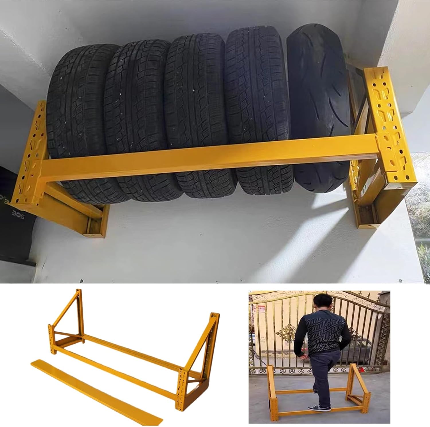 Amazon.co.jp タイヤラック スペア タイヤ ラック ホイール ハンガーをぶら下げ、 壁に取り付けられたオールシーズン タイヤ