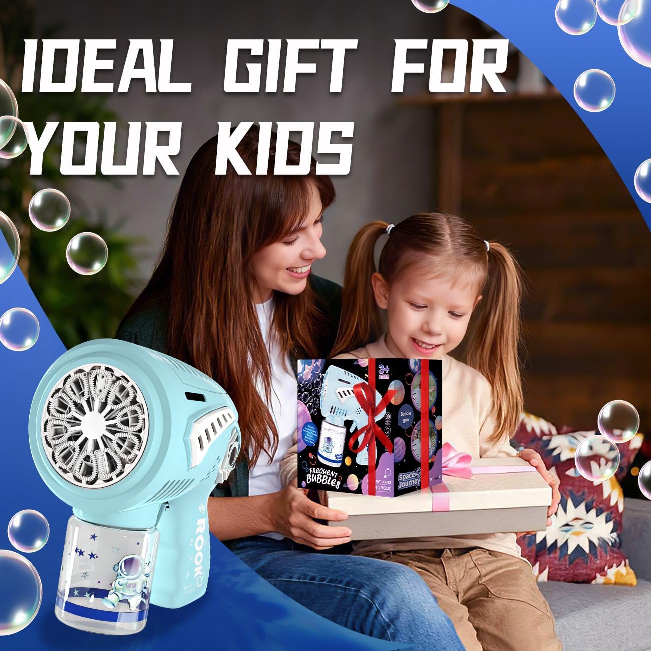 Big Bubble Gun - Rechargeable Bubble Machine for Kids, Make Larger Bubbles, 1200mAh USB-C Charge, LED Light - Bubble Toys Gifts Ages 3+ for Boys, Girls, Easter, Outdoor, Birthday Favor, Party Use